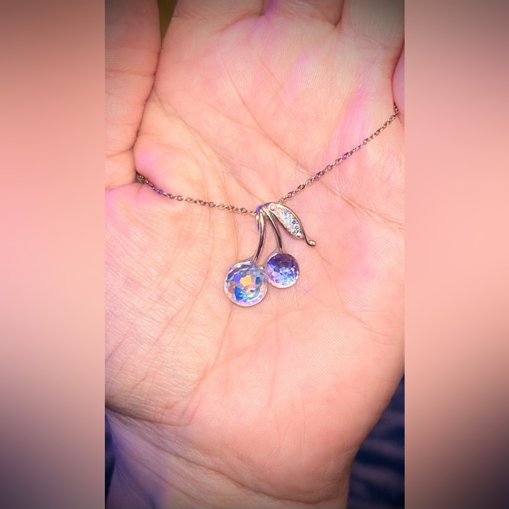 Sterling Silver Crystal Cherries & Leaves Pendant with Swarovski Elements